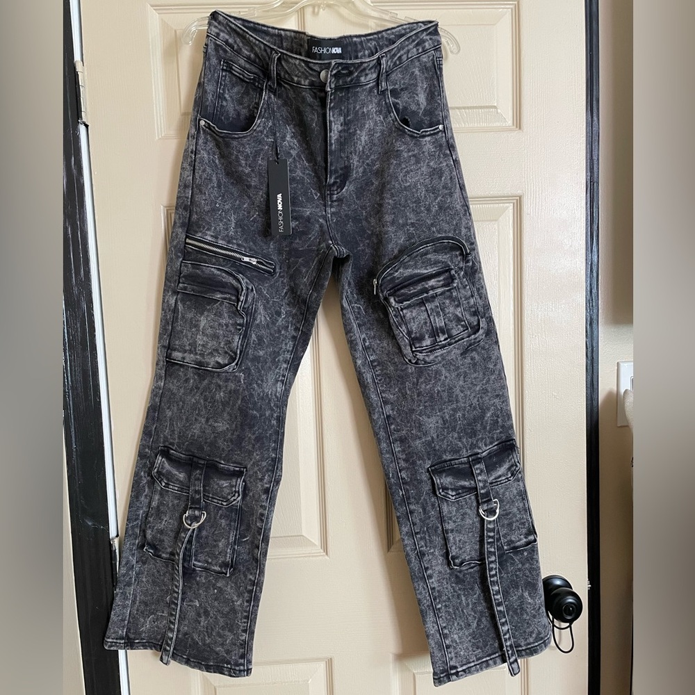 Fashion Nova Washed Black Cargo Pants